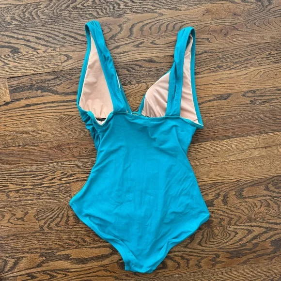 J. Crew Turquoise Ruched One-Piece Swimsuit Size 6 - Picture 6 of 12